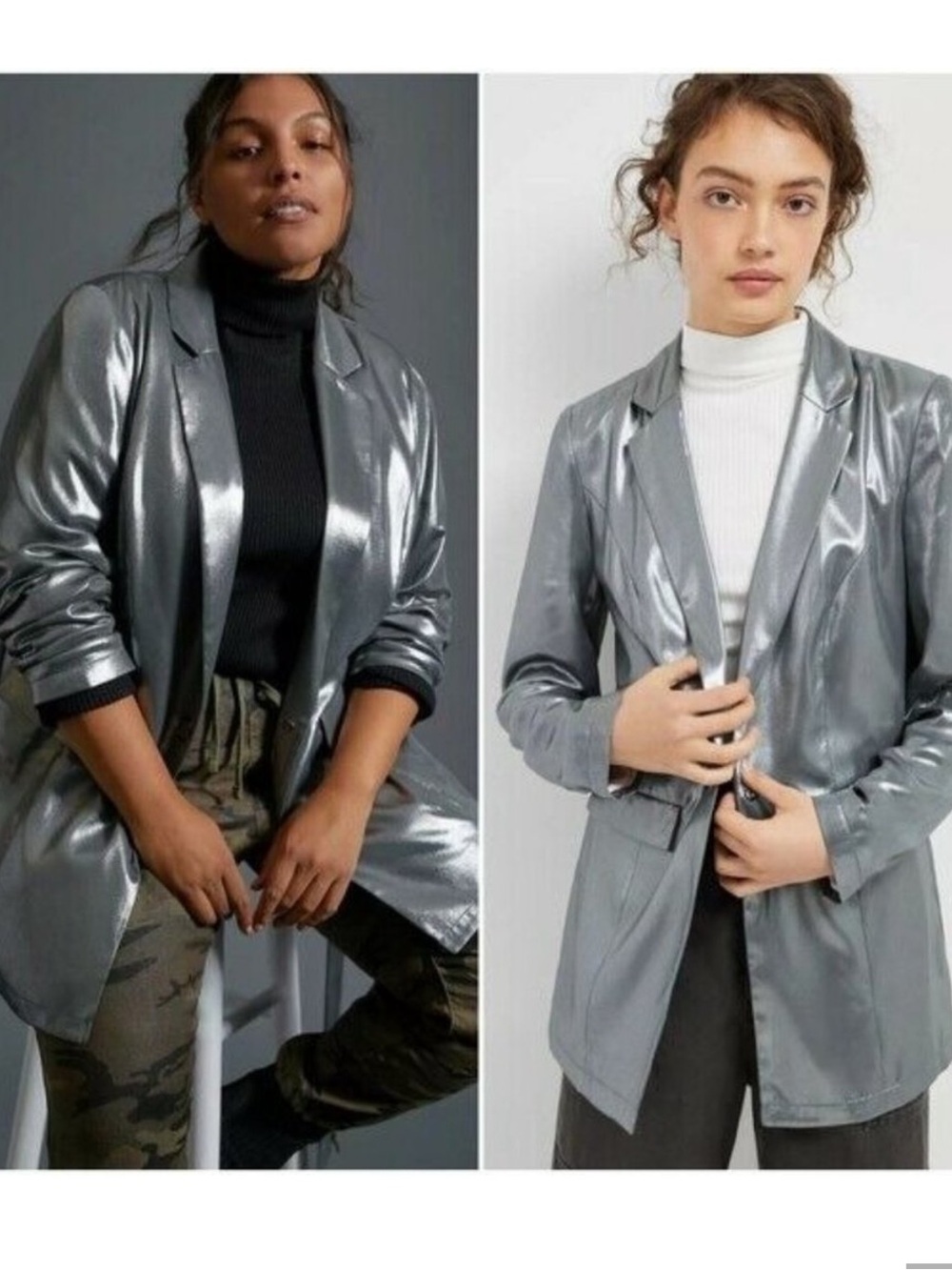 NWT Maeve Anthropologie Zada Metallic Blazer Jacket Silver Shiny Party Holiday
